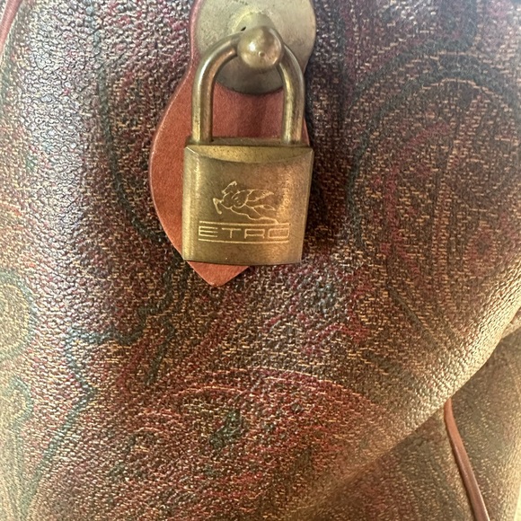 Etro Paisley Leather Boston Bag with Lock + Keys + Luggage Tag - Picture 8 of 11